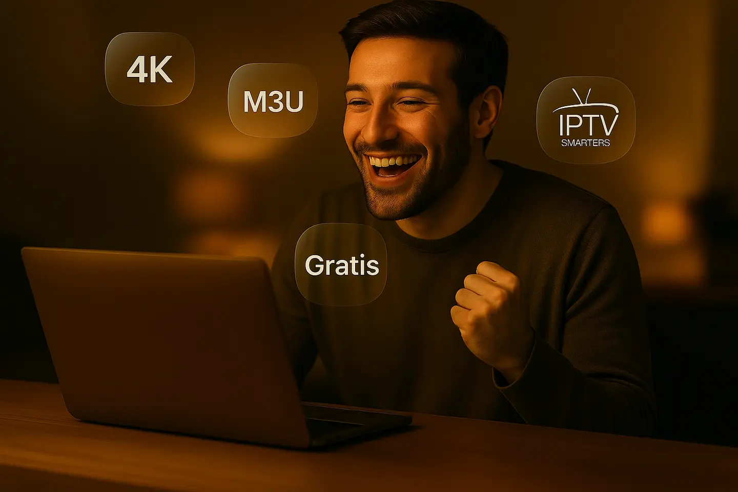Blije gebruiker ontdekt IPTV Smarters Pro Gratis via laptop – geniet van gratis IPTV met M3U-lijsten.